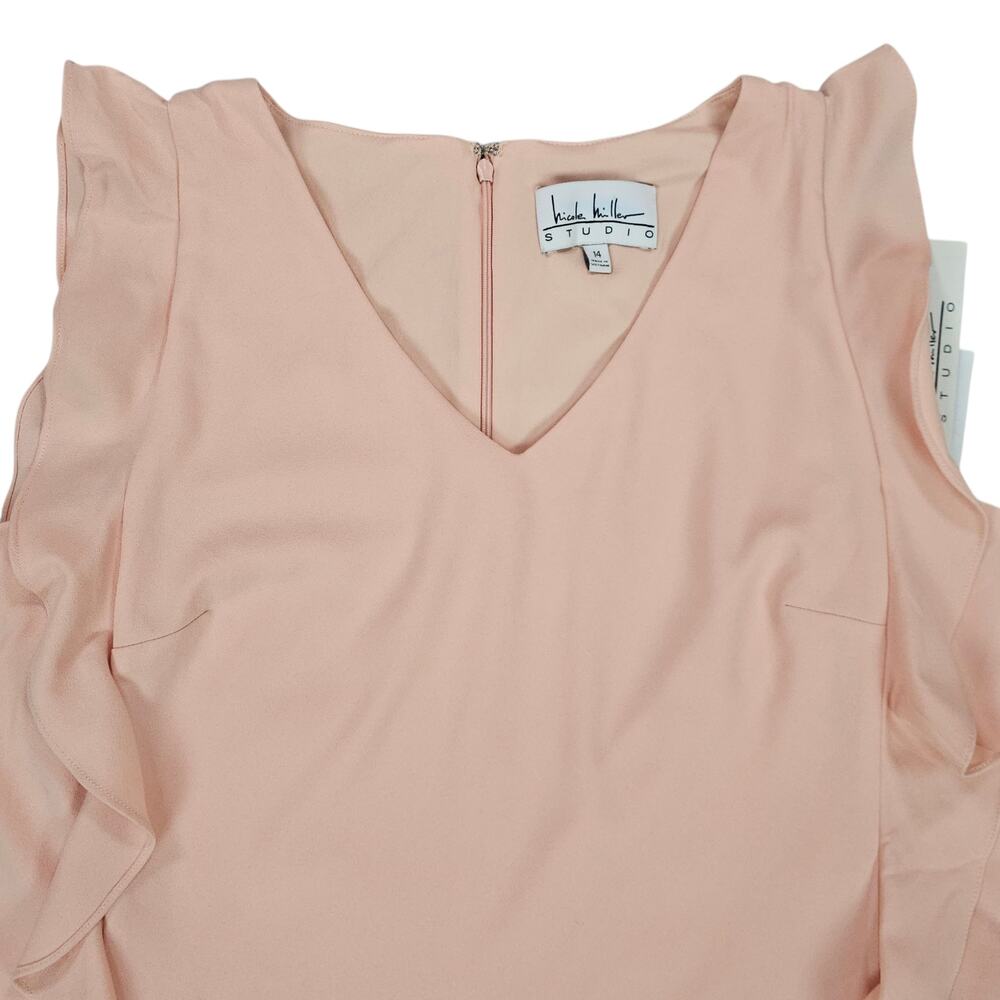 NWT Nicole Miller Studion Dress Size 14 Blush Peach Ruffled Sleeveless Lined - Picture 6 of 14